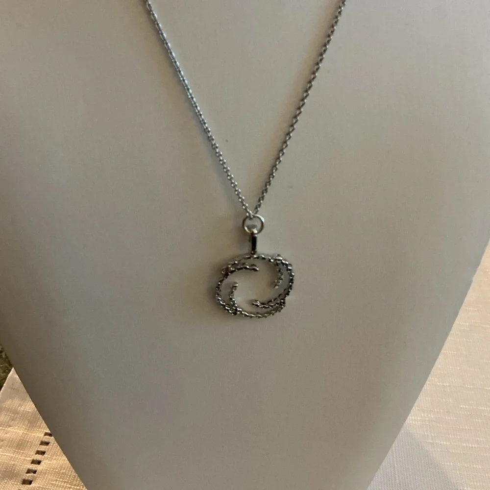 Black Swirl Rhinestone Silver Tone Pendant Necklace and Earrings Set
